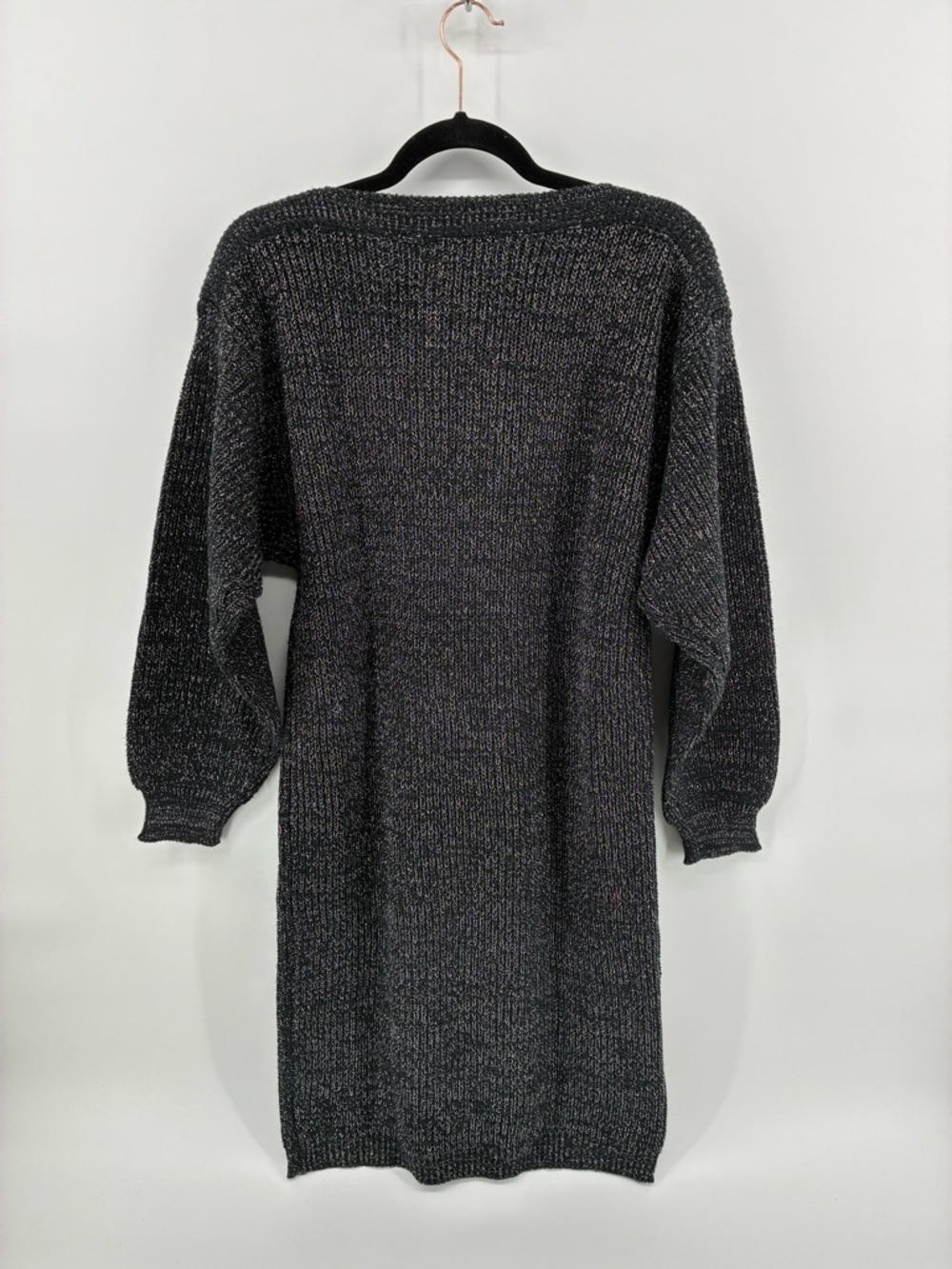 VINTAGE!! Black Metallic Sparkle Knit Sweater Dress - Picture 6 of 9
